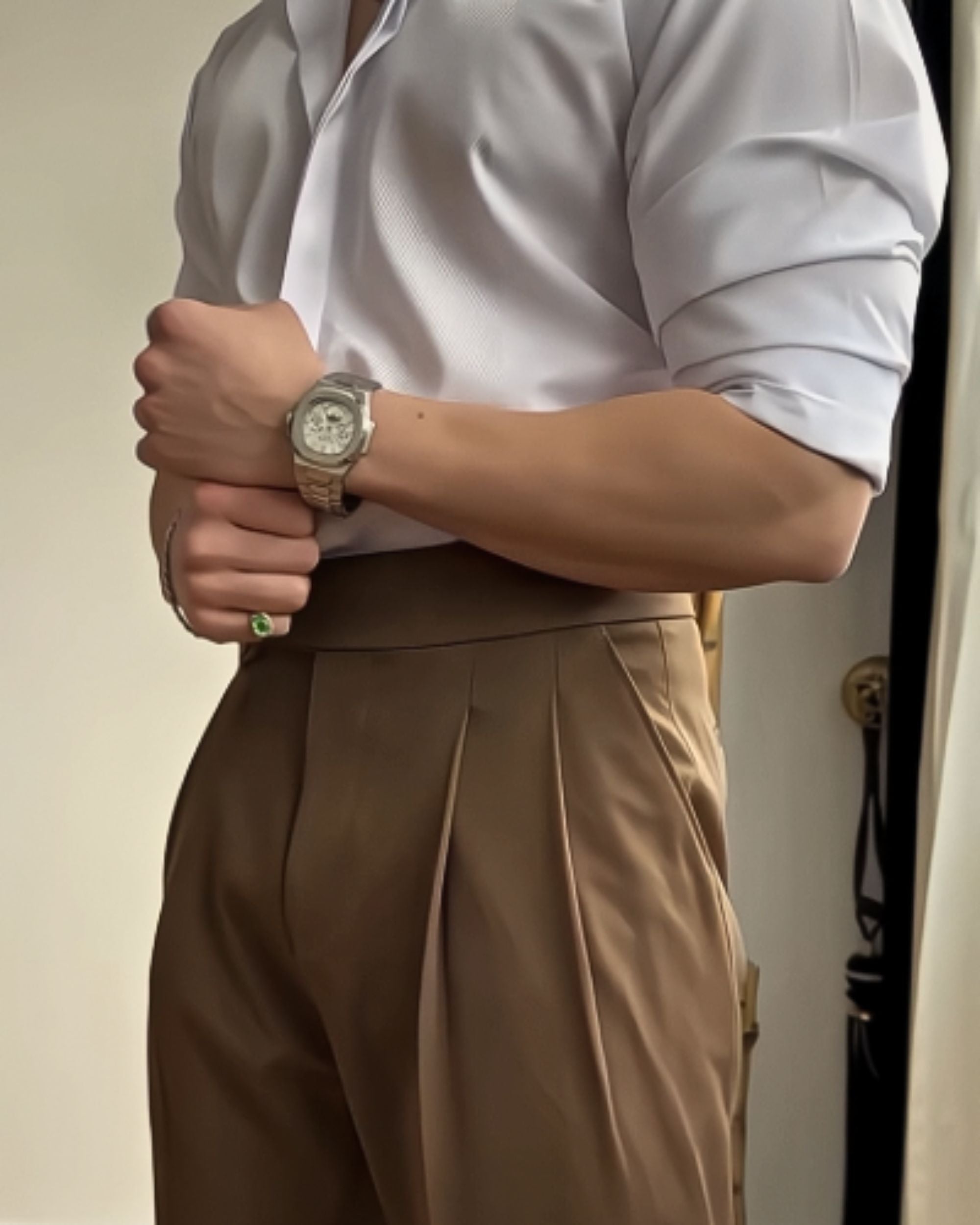 Classic Camel Italian Elegant Gurkha Trousers by ARVIANO