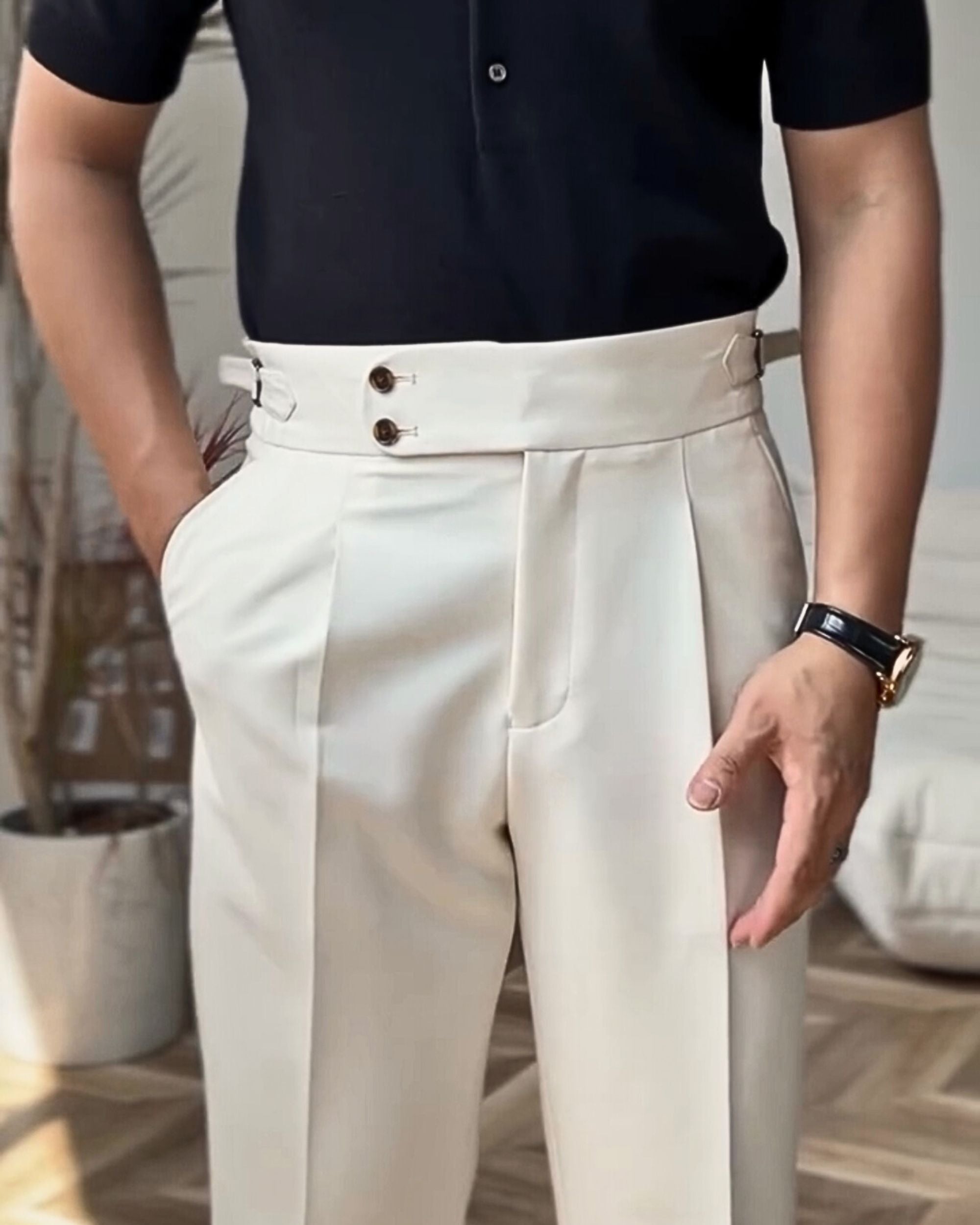 Royal Beige Single Buckle Formal Gurkha Pants by ARVIANO