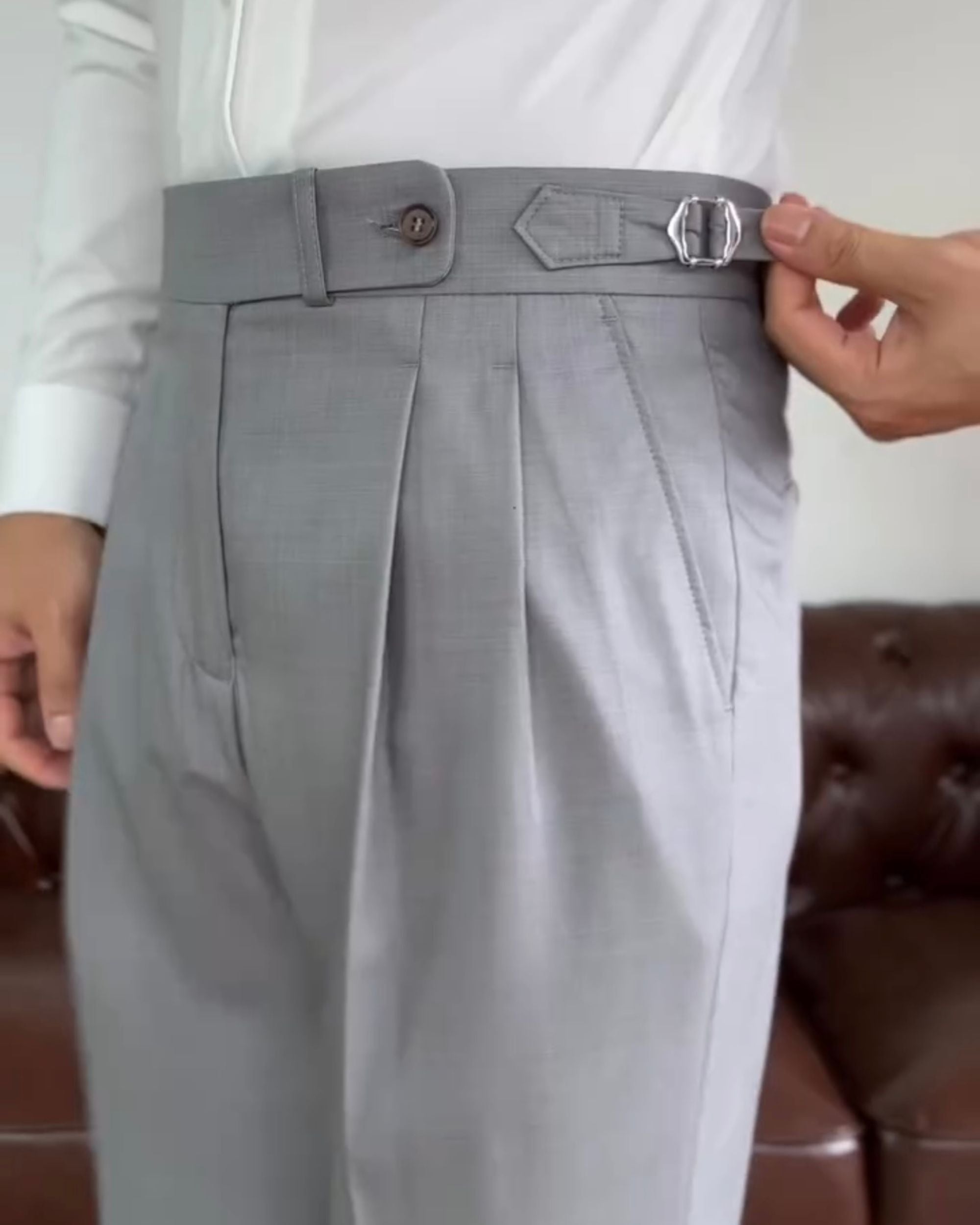 Classic Gray Buckle Formal Gurkha Pants by ARVIANO