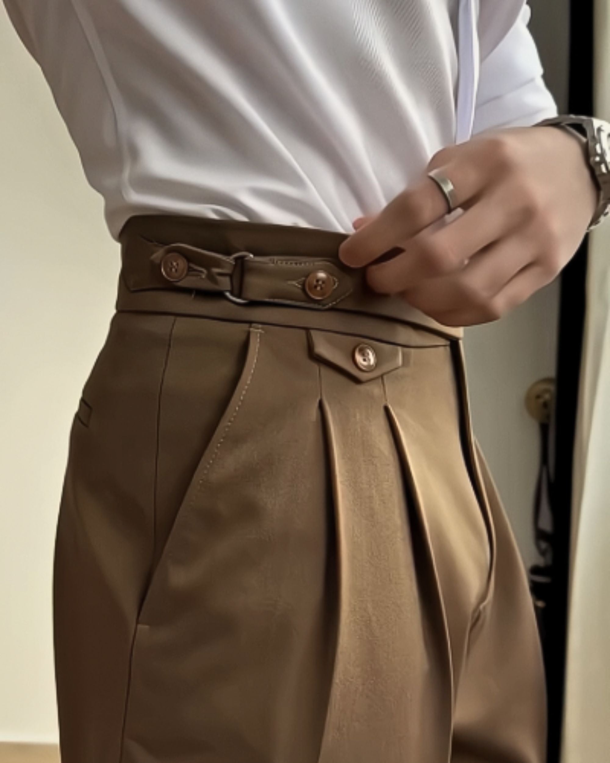 Classic Camel Italian Elegant Gurkha Trousers by ARVIANO