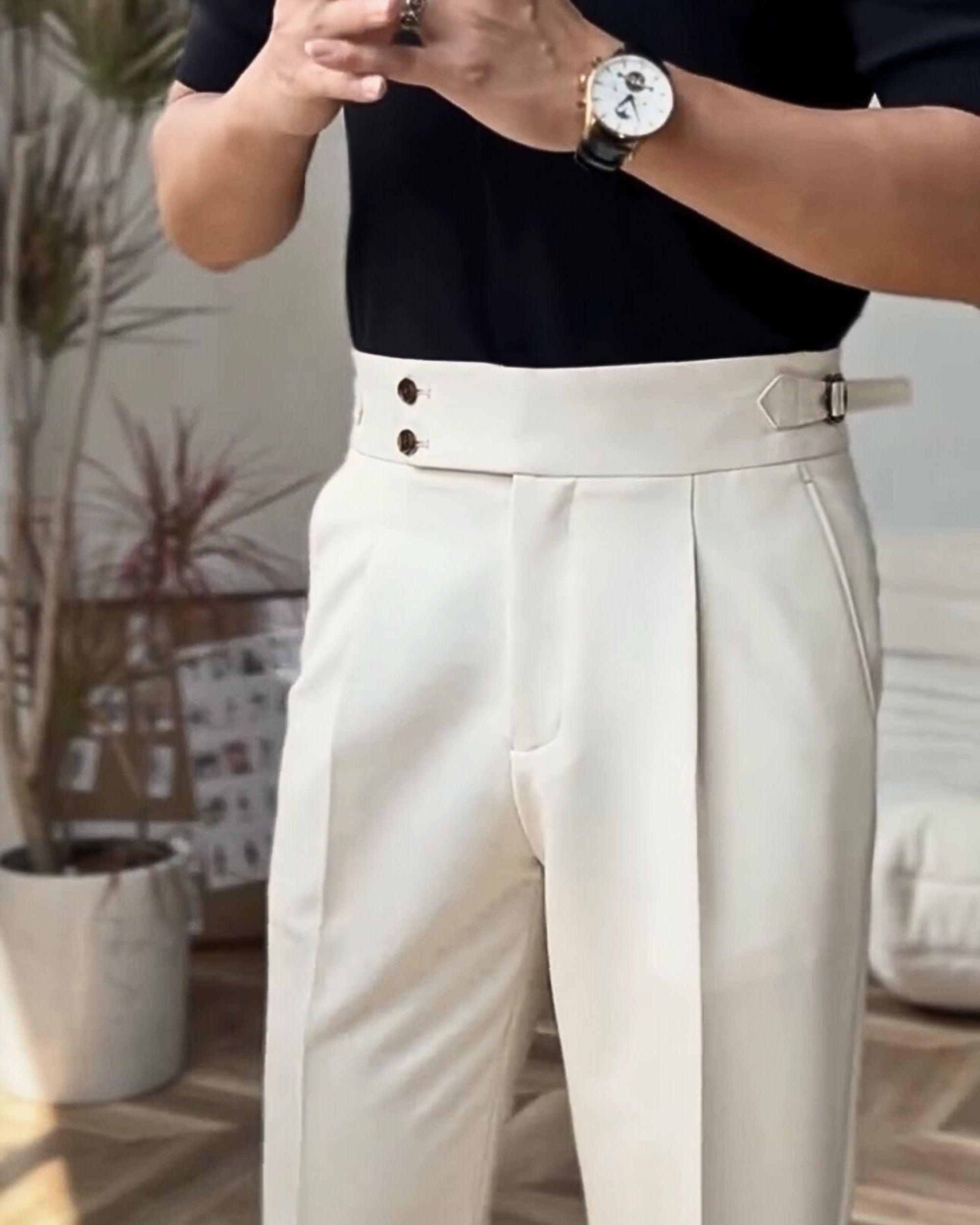 Royal Beige Single Buckle Formal Gurkha Pants by ARVIANO