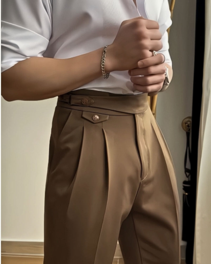Classic Camel Italian Elegant Gurkha Trousers by ARVIANO