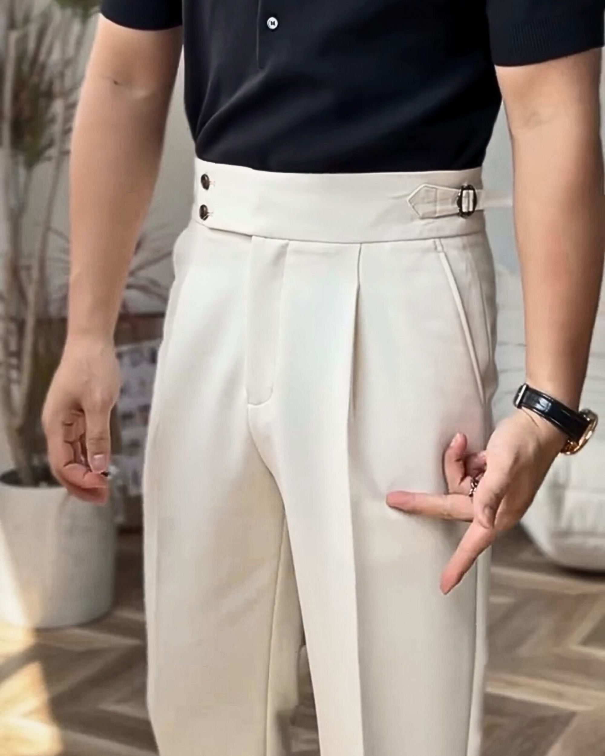 Royal Beige Single Buckle Formal Gurkha Pants by ARVIANO