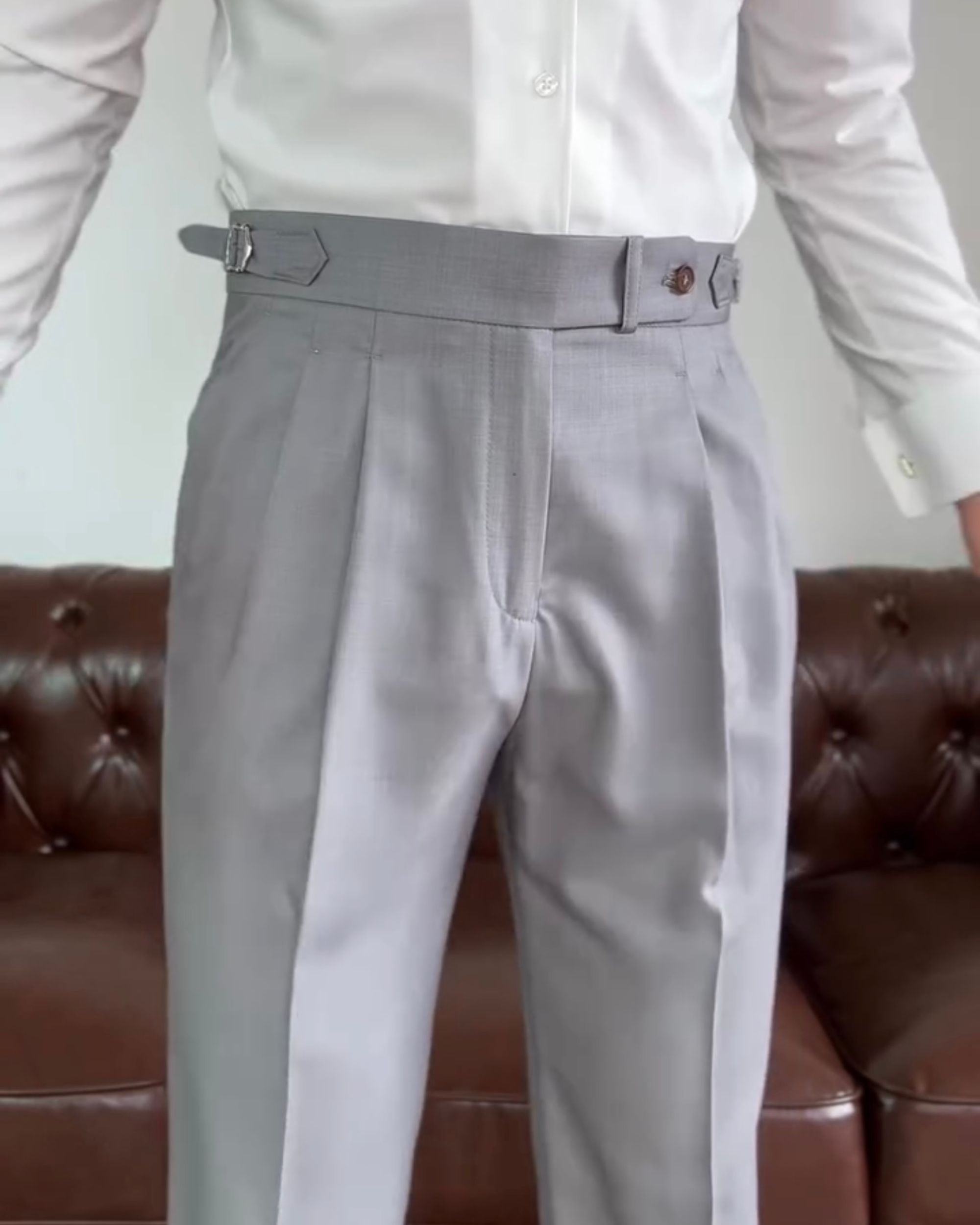 Classic Gray Buckle Formal Gurkha Pants by ARVIANO