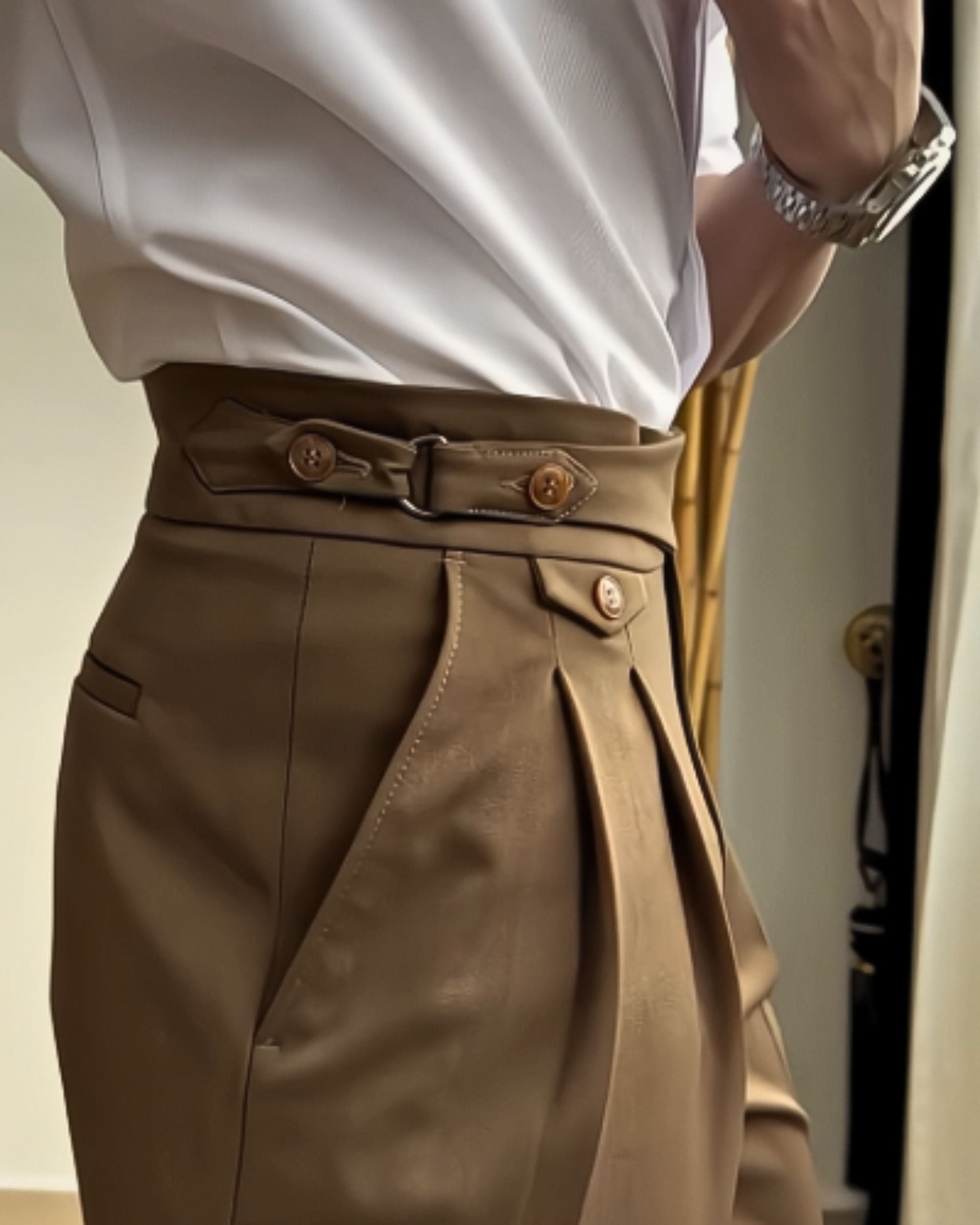 Classic Camel Italian Elegant Gurkha Trousers by ARVIANO