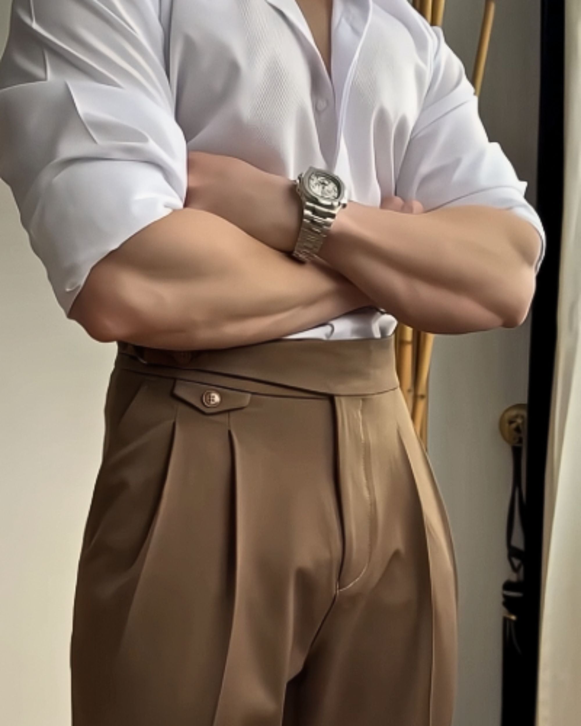 Classic Camel Italian Elegant Gurkha Trousers by ARVIANO