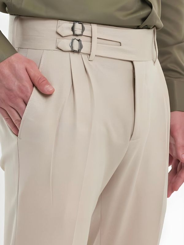 Beige Double Buckle Formal Gurkha Pants by ARVIANO