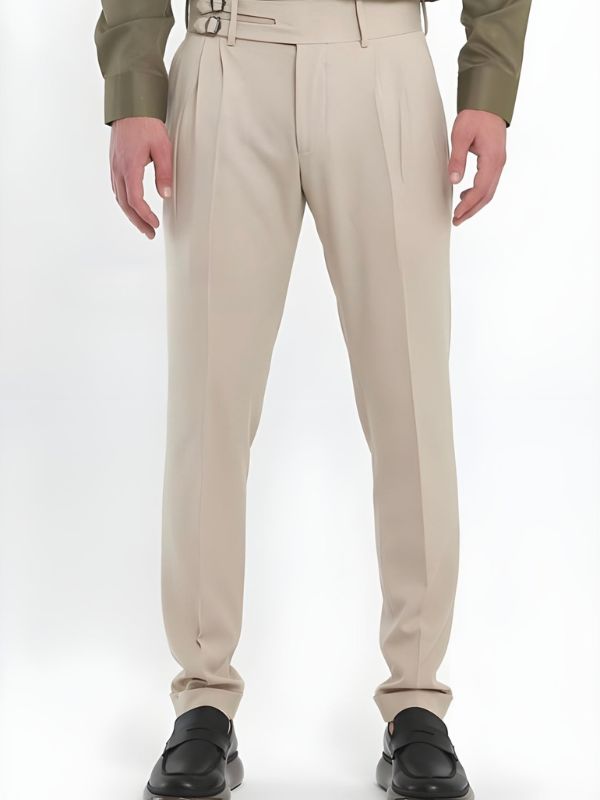 Beige Double Buckle Formal Gurkha Pants by ARVIANO