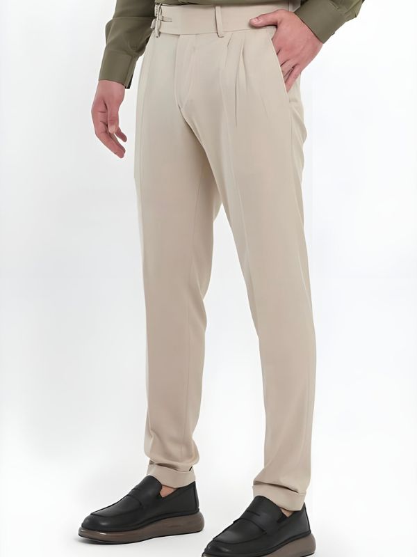 Beige Double Buckle Formal Gurkha Pants by ARVIANO