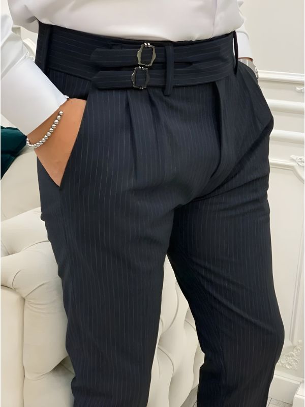 Black Striped Double Buckle Gurkha Pants by ARVIANO