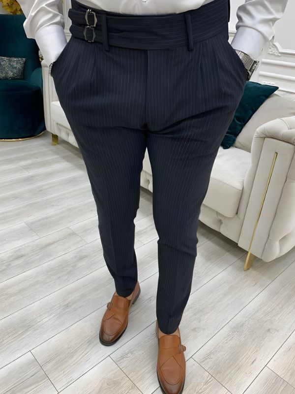 Black Striped Double Buckle Gurkha Pants by ARVIANO