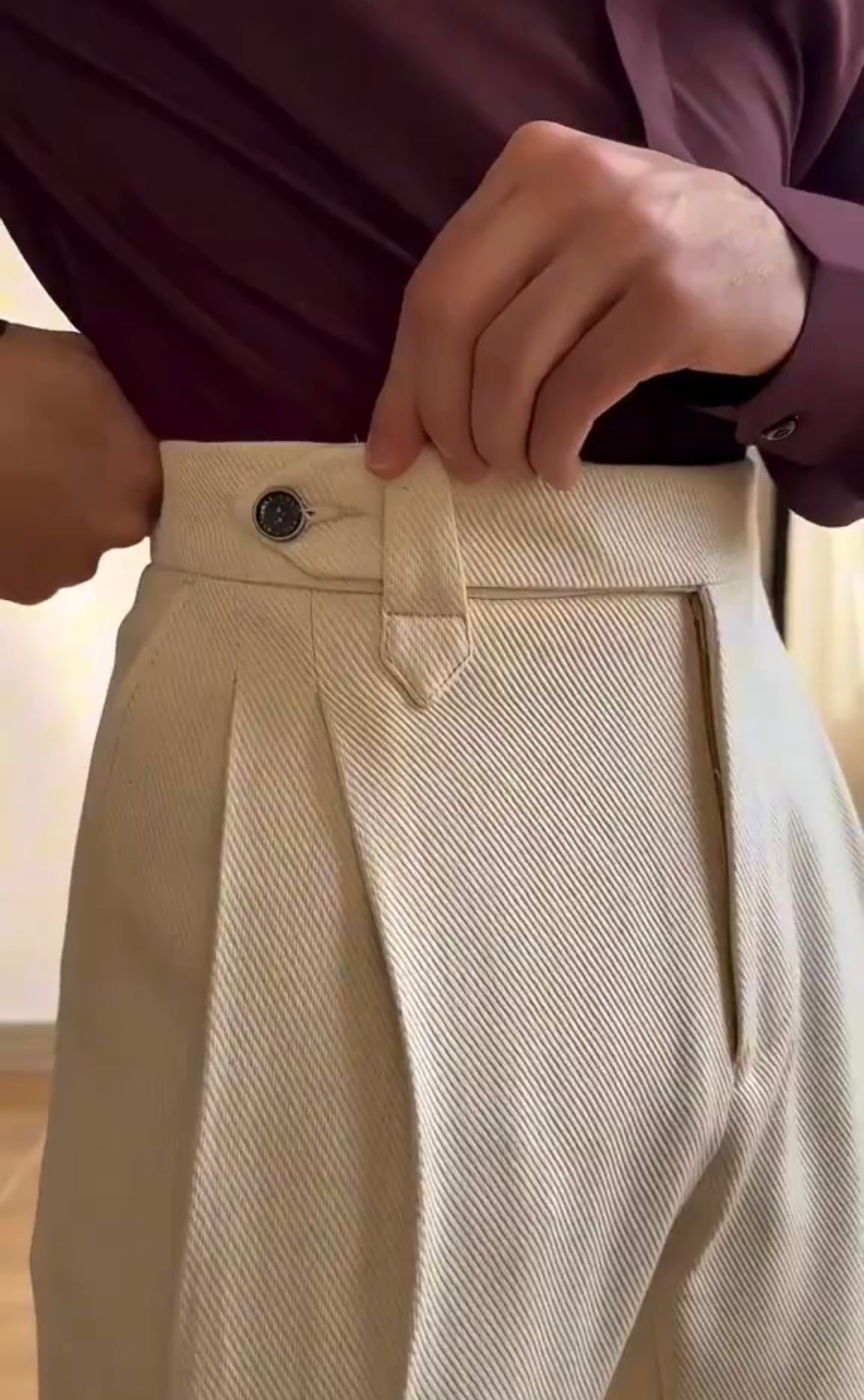 Beige Corduroy Classic Formal Gurkha Pants by ARVIANO