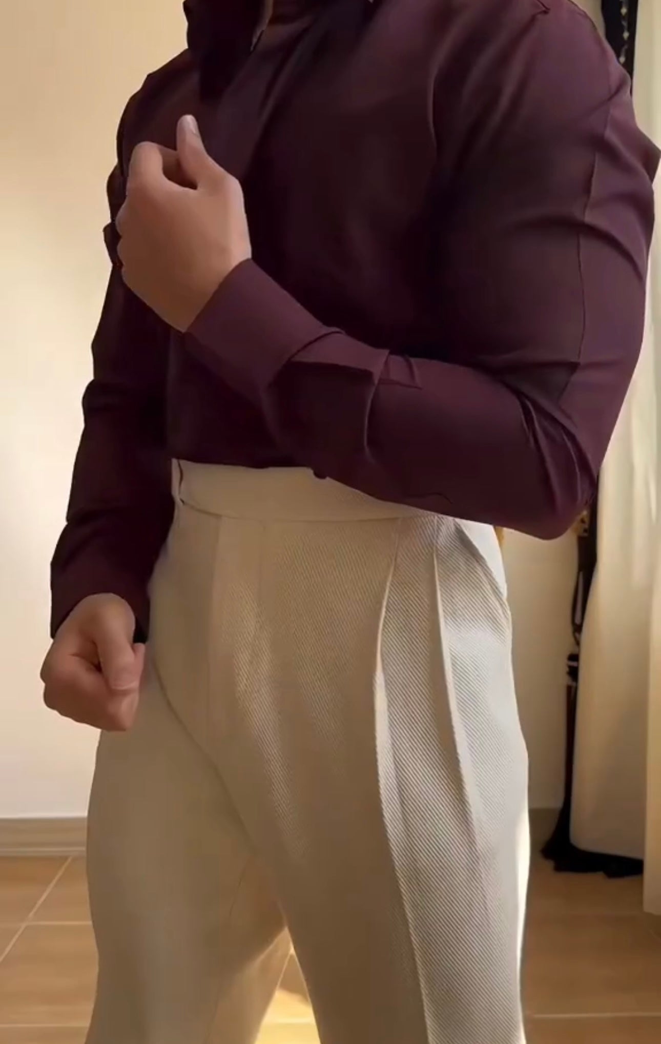 Beige Corduroy Classic Formal Gurkha Pants by ARVIANO