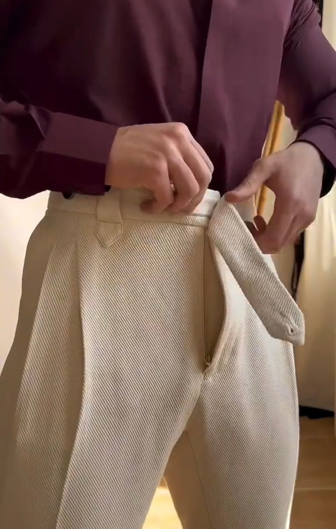 Beige Corduroy Classic Formal Gurkha Pants by ARVIANO