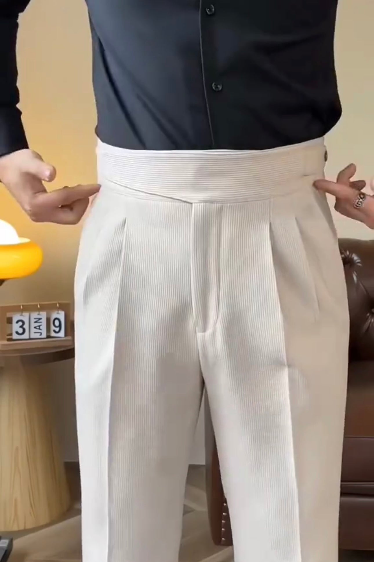 Beige Corduroy Classic Formal Gurkha Pants by ARVIANO