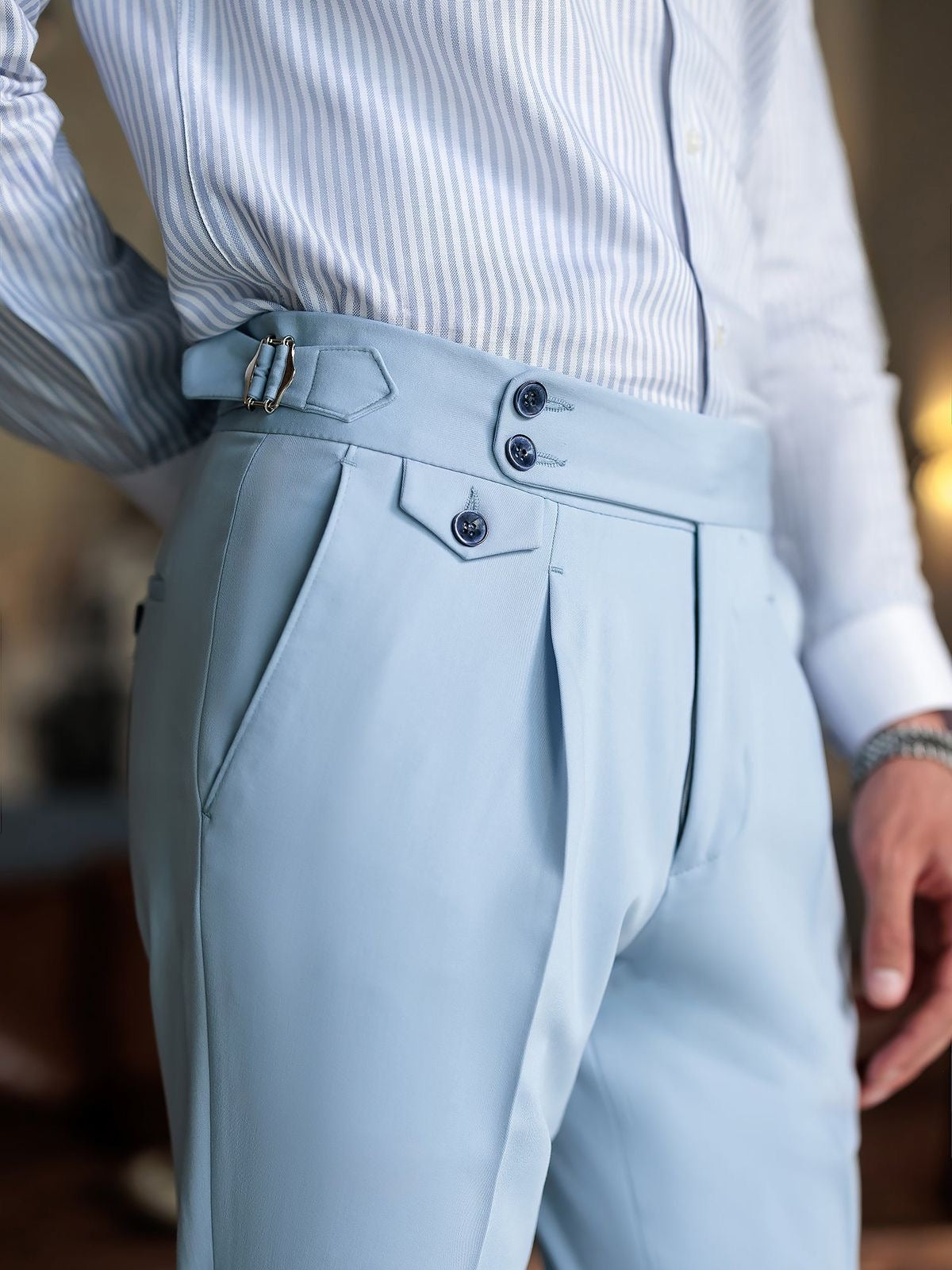 Sky Blue Italian Elegant Gurkha Trousers by Arviano