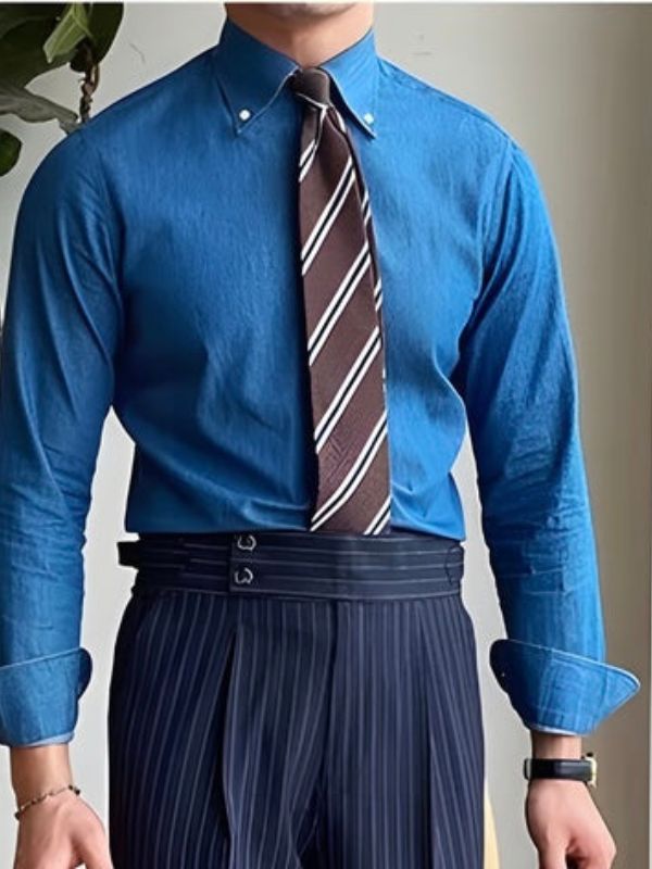 Premium Navy Striped Signature Buttoned Gurkha Pants by ARVIANO