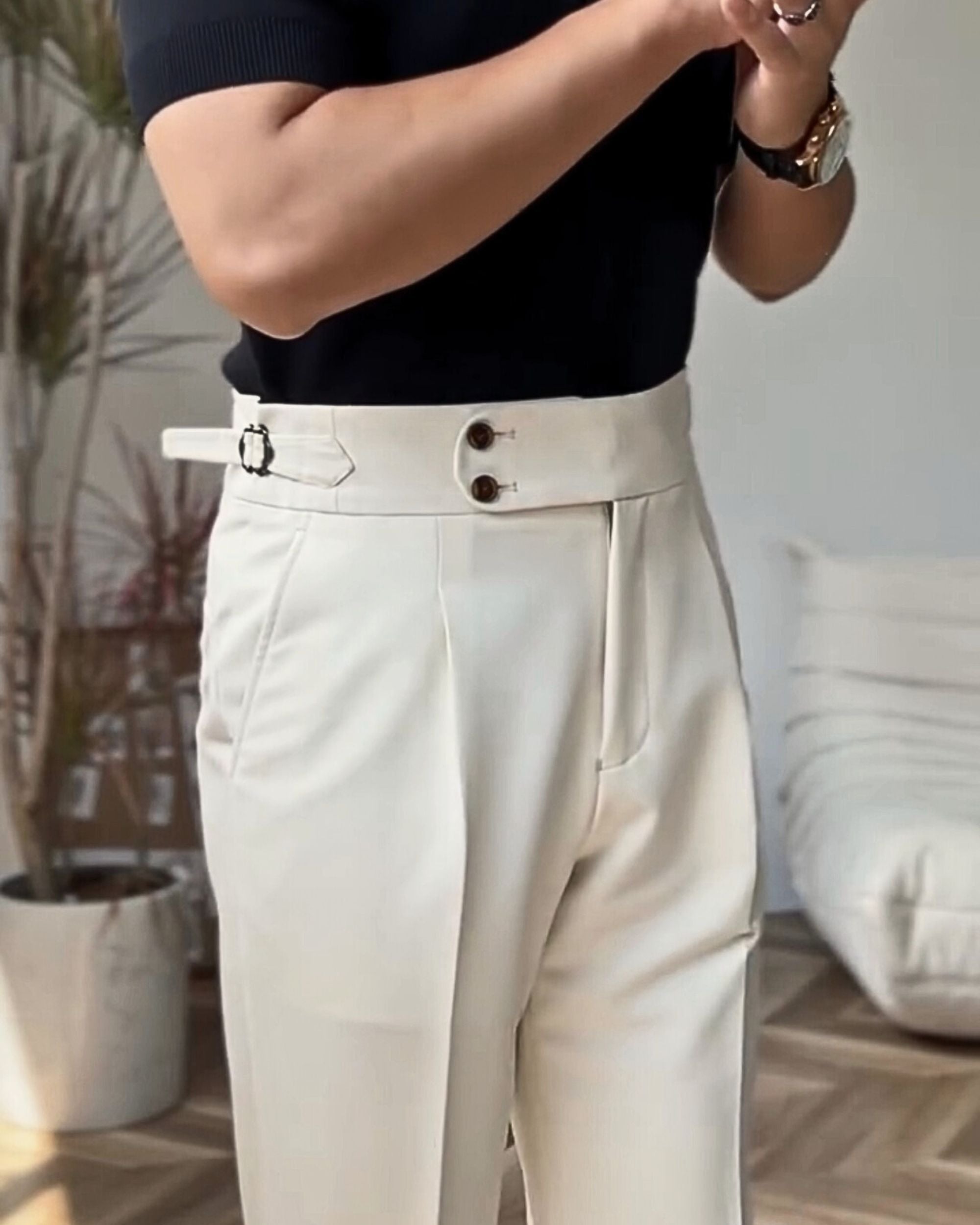 Royal Beige Single Buckle Formal Gurkha Pants by ARVIANO