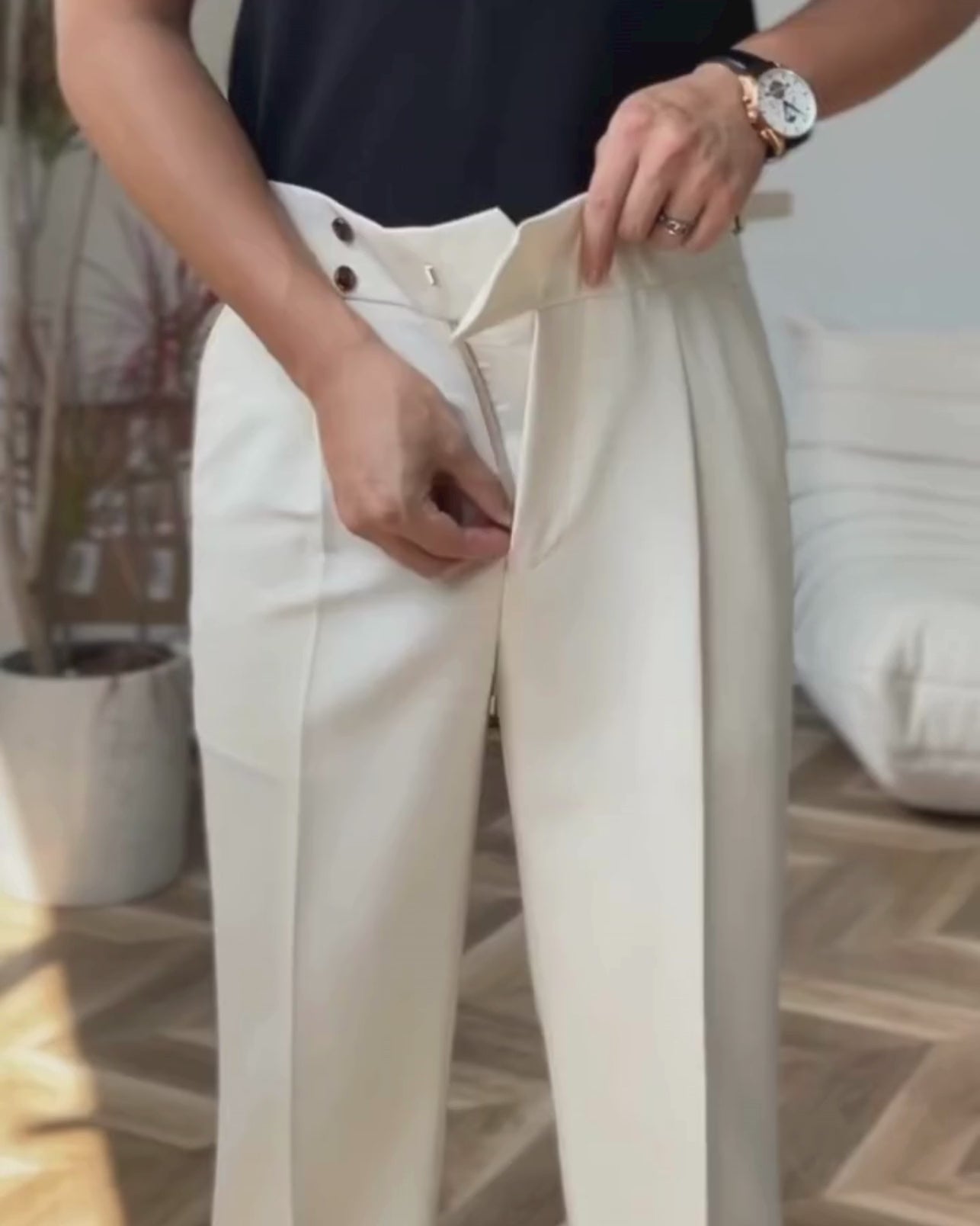 Royal Beige Single Buckle Formal Gurkha Pants by ARVIANO