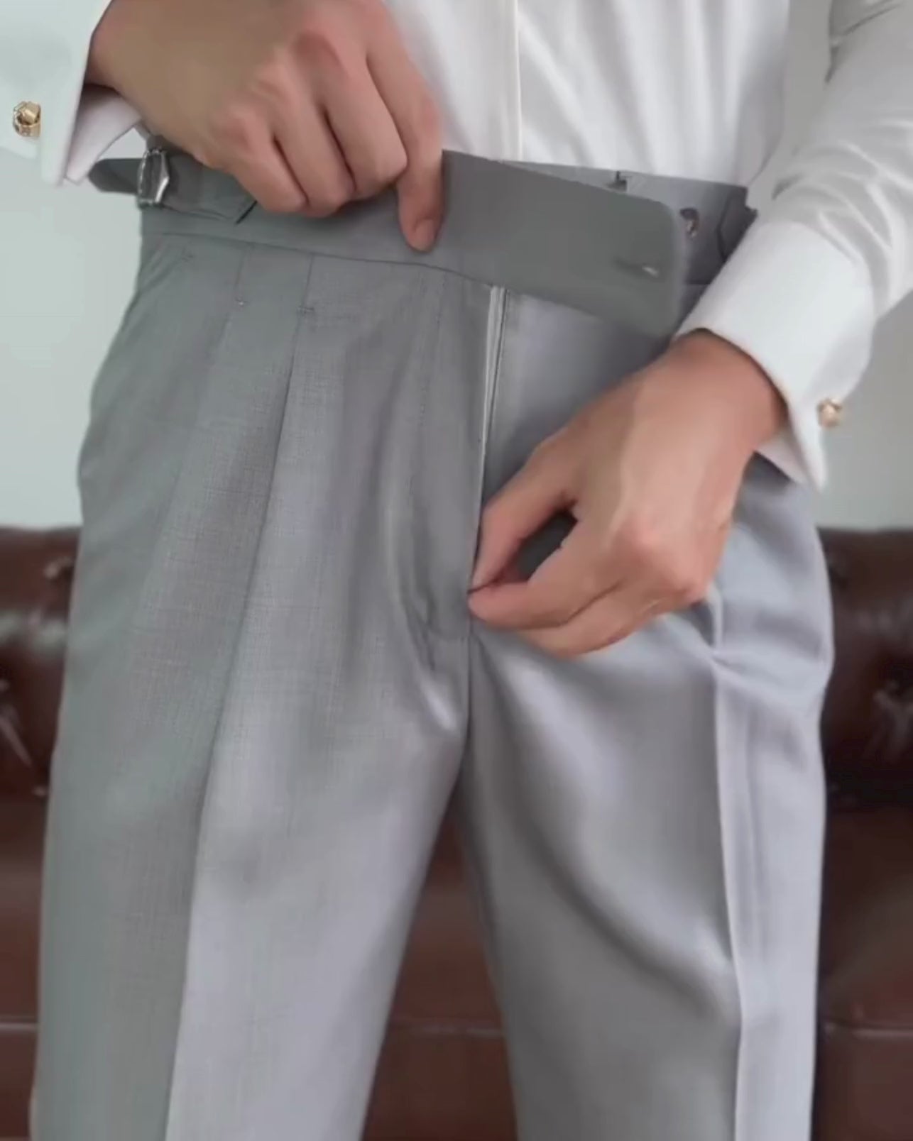 Classic Gray Buckle Formal Gurkha Pants by ARVIANO