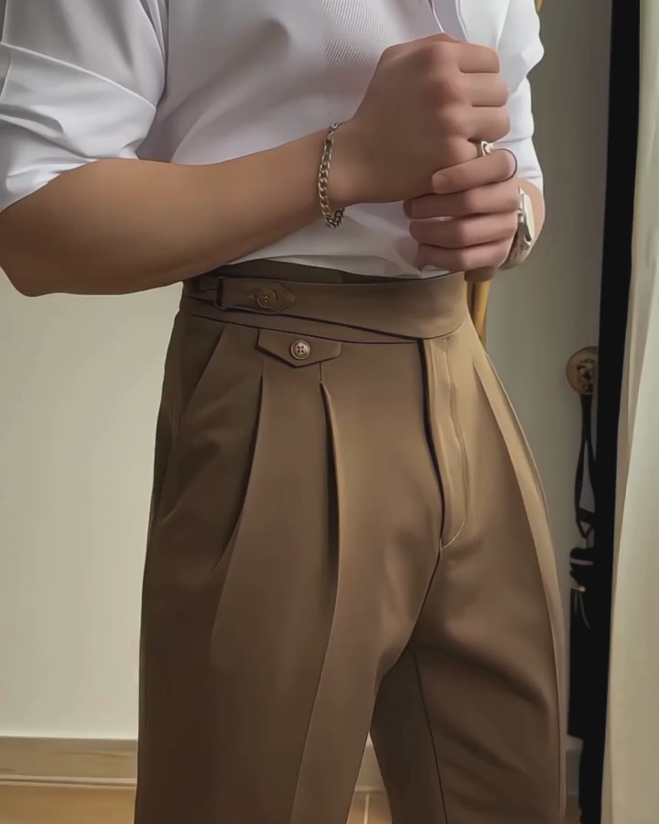 Classic Camel Italian Elegant Gurkha Trousers by ARVIANO